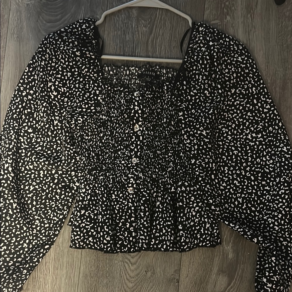 Black and White Smocked Women's Top